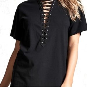 NWT Forever 21 Plus Black Lace-Up Short Sleeved T-Shirt